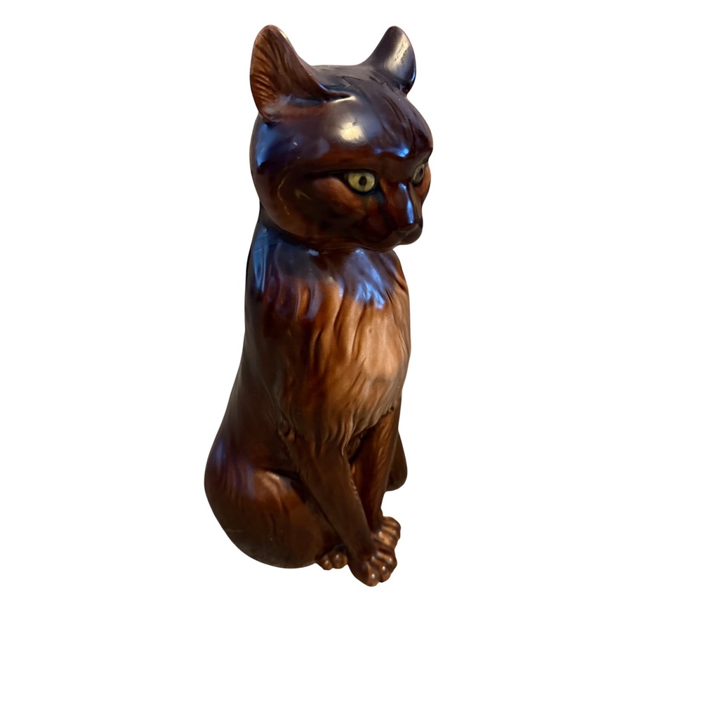 Vintage Inarco Japan Ceramic Cat Figurine E-2981 Brown Drip Glaze MCM Decor - Picture 2 of 10